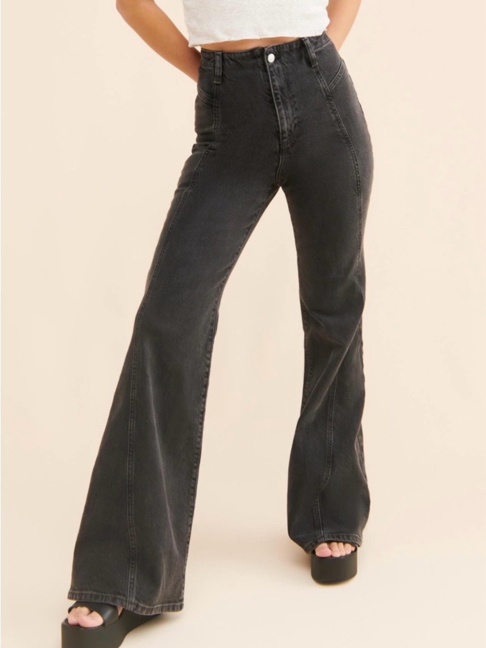 We The Free Florence Flare Jeans Vintage Look Faded Black Free People Wide Leg